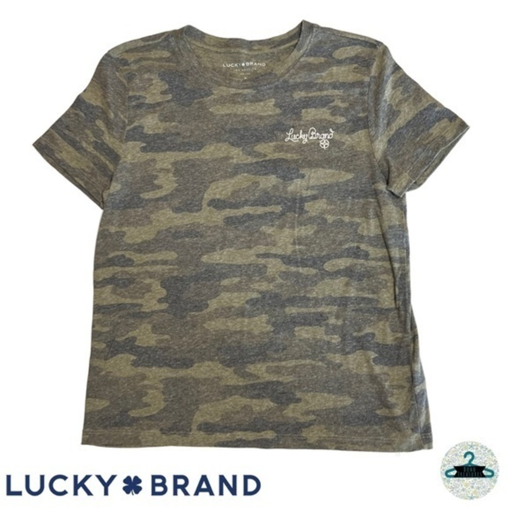 Lucky Brand Green Camo Logo Graphic Tshirt - Size Small